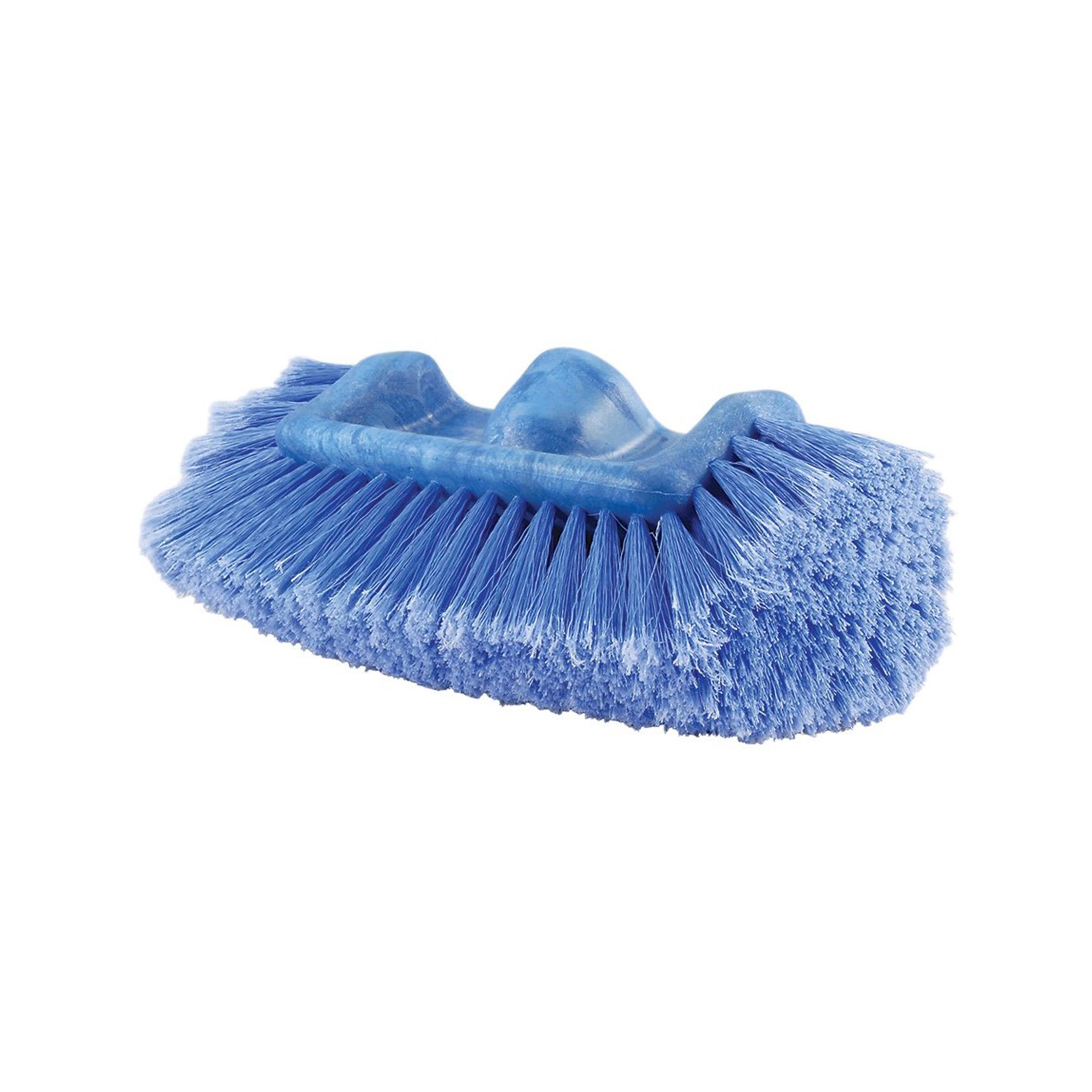 A blue scrub brush with dense blue bristles, shown on a plain white background.