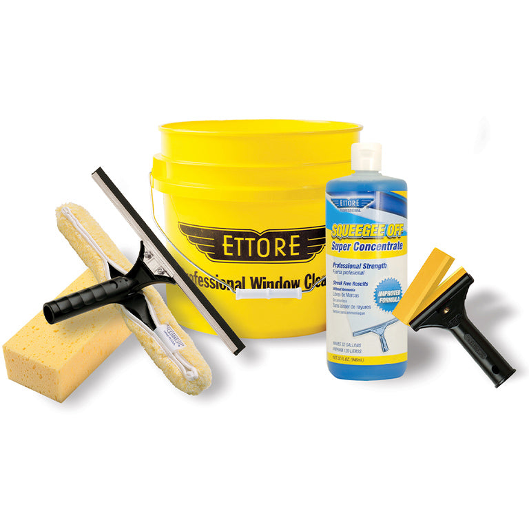 Ettore window cleaning kit with BackFlip tool bucket and scraper