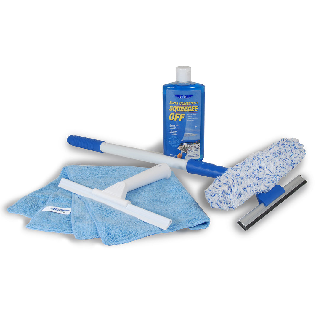 Total Glass Care Kit Complete Window Cleaner Shower Sweep Microfiber Cloth Soap