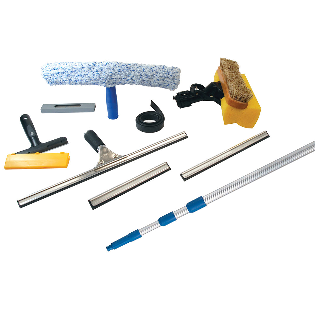 Universal Window Cleaning Kit Washer Scraper Squeegee Channels Pole Blades
